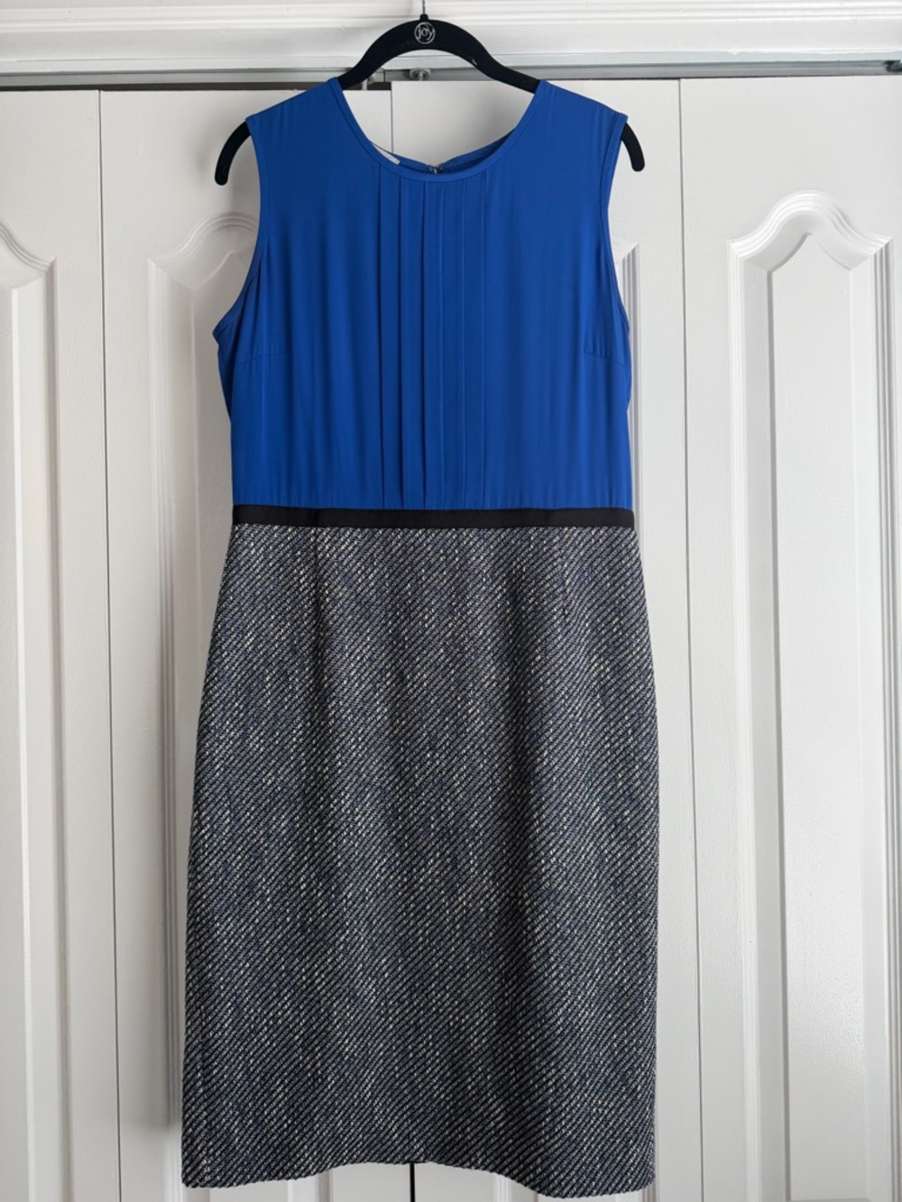 Hobbs London - Sleeveless Royal Blue Silk and Tweed Sheath Dress